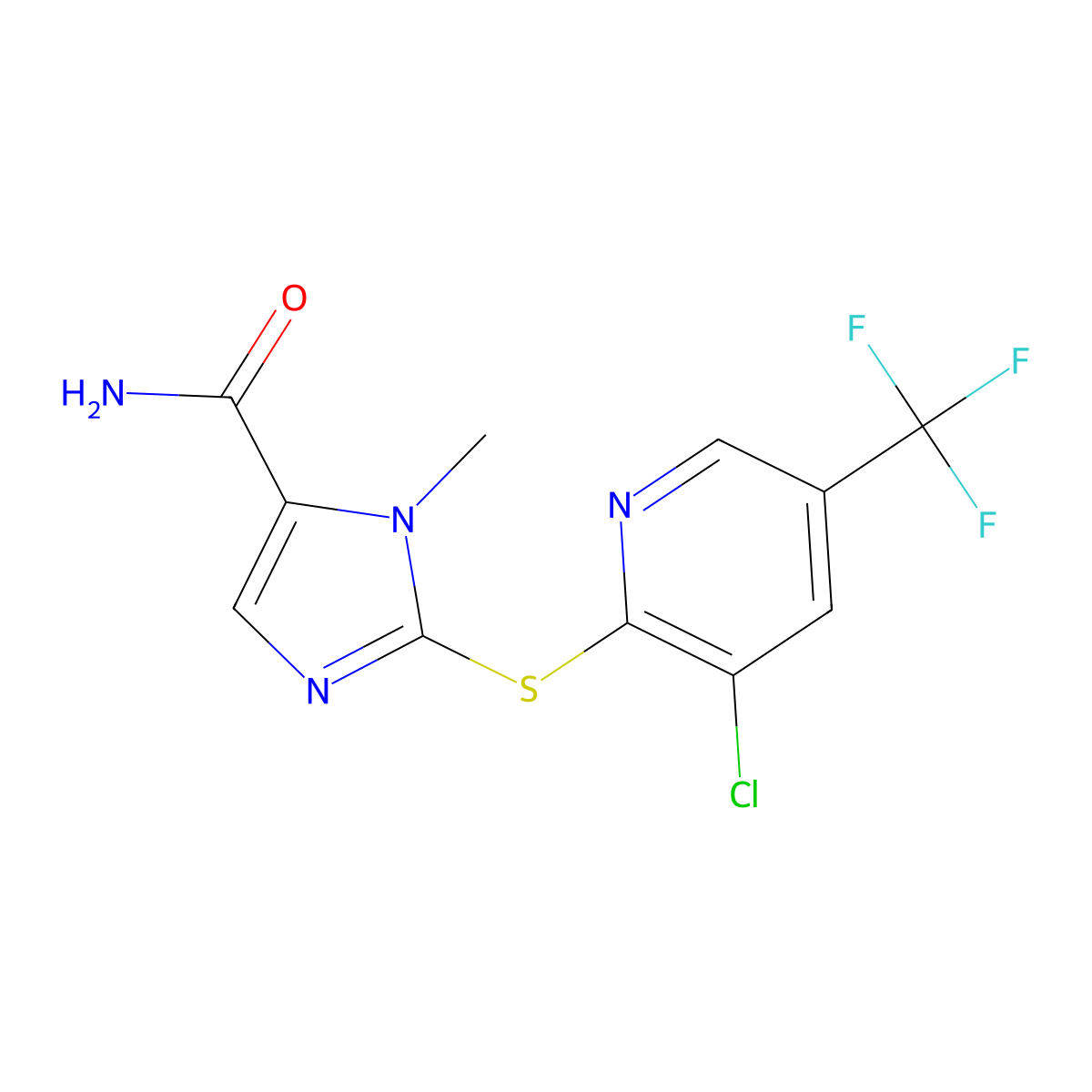 2-{[3-chloro-5-(trifluoromethyl)-2-pyridinyl]sulfanyl}-1-methyl-1H-imidazole-5-carboxamide molecular structure, CAS 339012-13-4