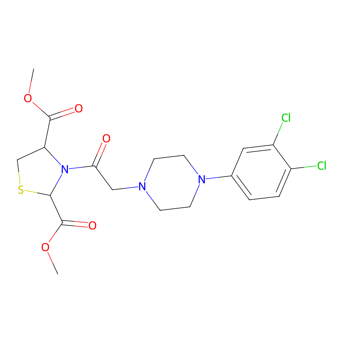 2,4-Dimethyl 3-{2-[4-(3,4-dichlorophenyl)piperazin-1-yl]acetyl}-1,3-thiazolidine-2,4-dicarboxylate molecular structure, CAS 339012-82-7