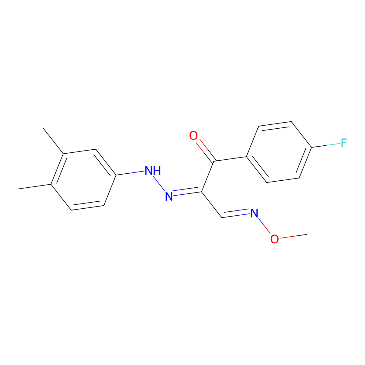 (2E,3E)-2-[2-(3,4-dimethylphenyl)hydrazin-1-ylidene]-1-(4-fluorophenyl)-3-(methoxyimino)propan-1-one molecular structure, CAS 339012-95-2