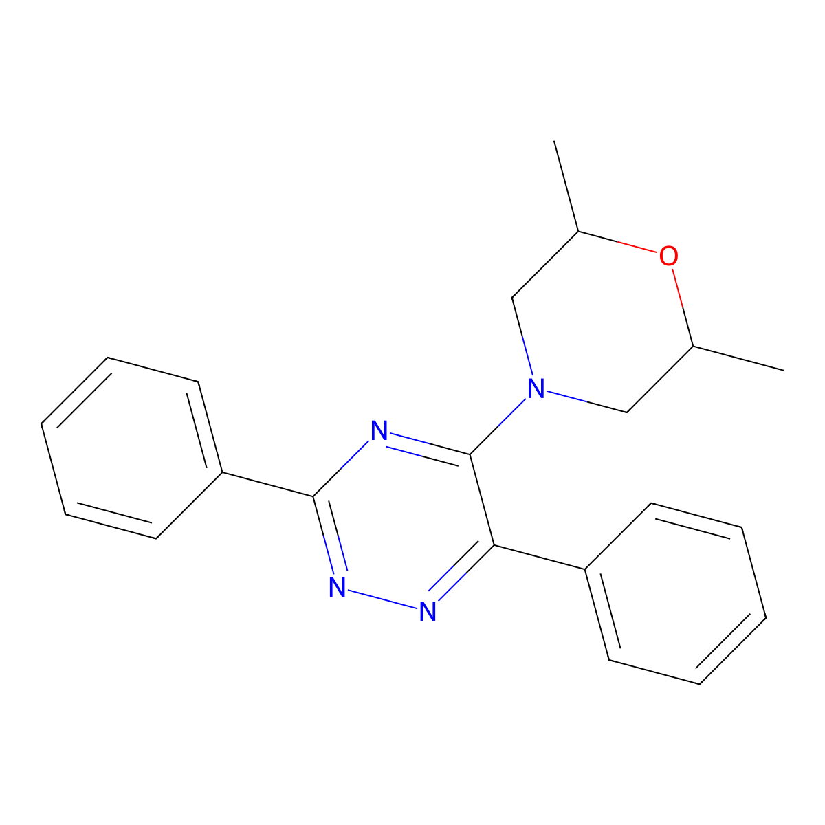 5-(2,6-Dimethylmorpholino)-3,6-diphenyl-1,2,4-triazine molecular structure, CAS 339013-11-5