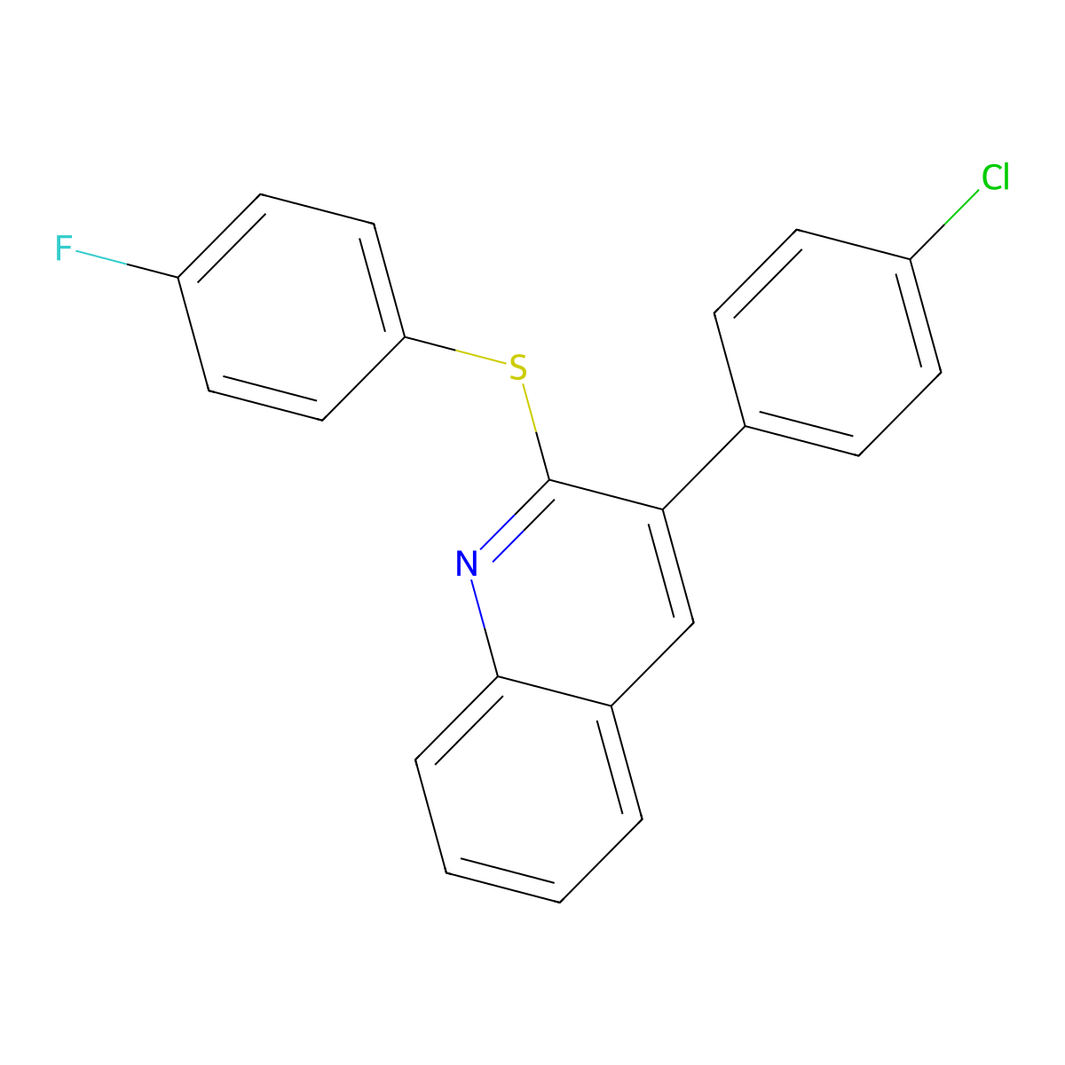 3-(4-Chlorophenyl)-2-[(4-fluorophenyl)sulfanyl]quinoline molecular structure, CAS 339013-16-0
