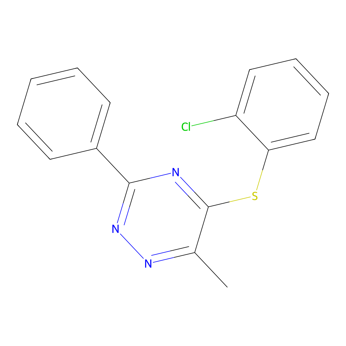 2-Chlorophenyl 6-methyl-3-phenyl-1,2,4-triazin-5-yl sulfide molecular structure, CAS 339013-28-4