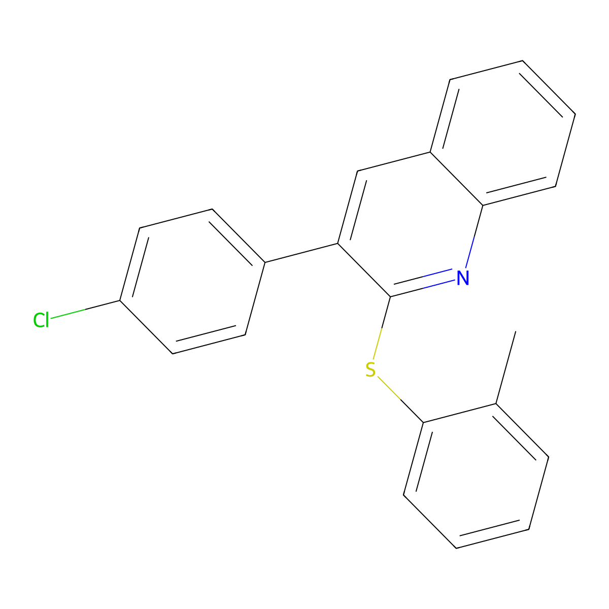 3-(4-Chlorophenyl)-2-[(2-methylphenyl)sulfanyl]quinoline molecular structure, CAS 339013-31-9