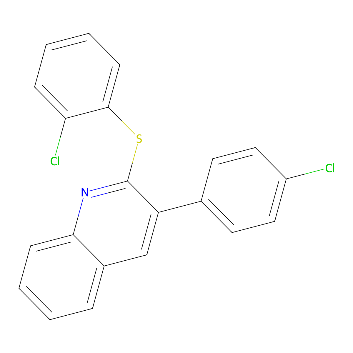 3-(4-Chlorophenyl)-2-[(2-chlorophenyl)sulfanyl]quinoline molecular structure, CAS 339013-32-0