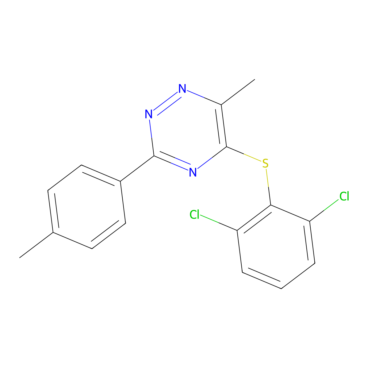 5-[(2,6-Dichlorophenyl)sulfanyl]-6-methyl-3-(4-methylphenyl)-1,2,4-triazine molecular structure, CAS 339013-38-6