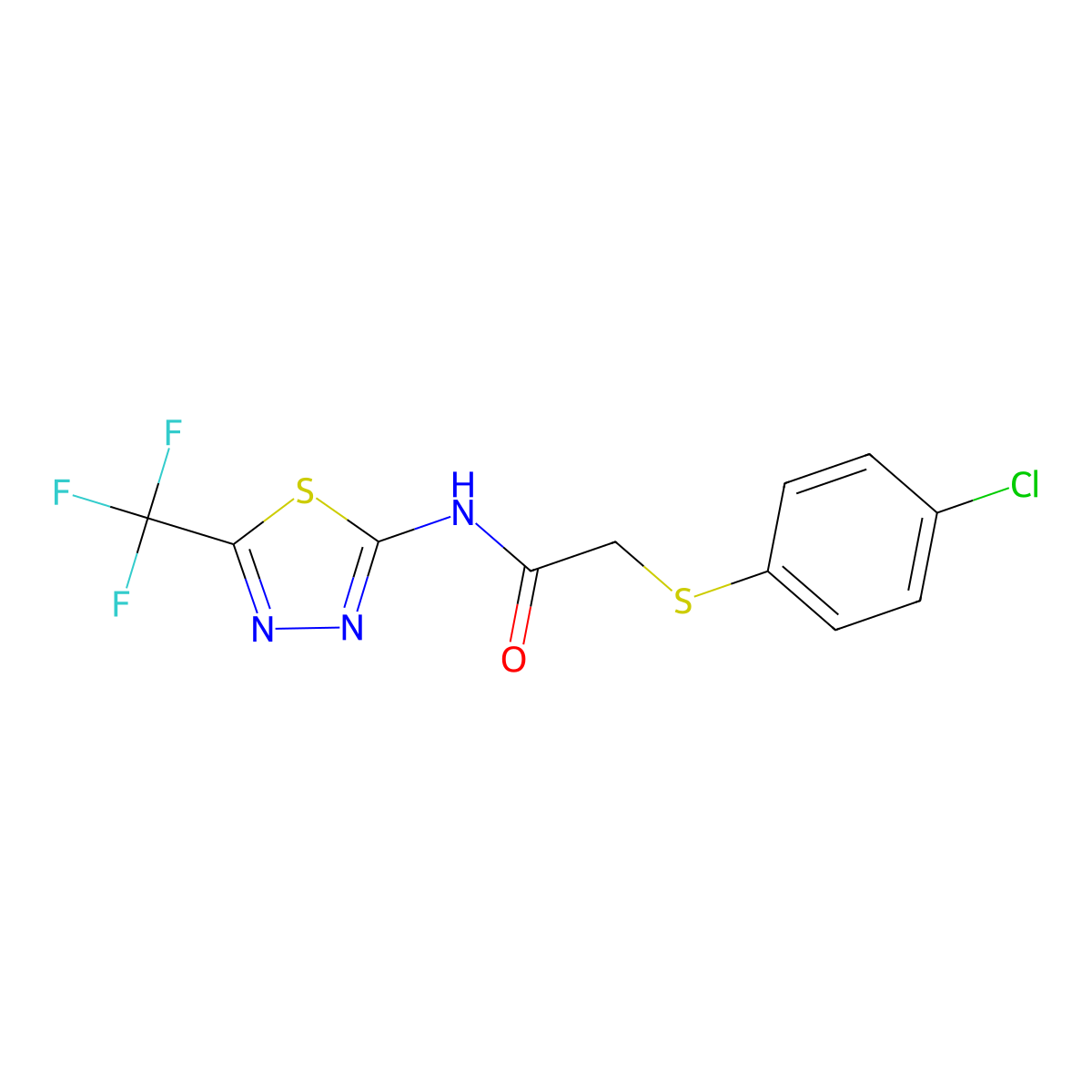 2-[(4-chlorophenyl)sulfanyl]-N-[5-(trifluoromethyl)-1,3,4-thiadiazol-2-yl]acetamide molecular structure, CAS 339013-81-9
