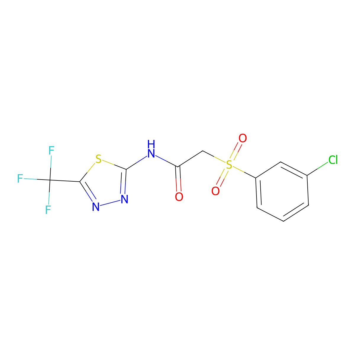 2-[(3-chlorophenyl)sulfonyl]-N-[5-(trifluoromethyl)-1,3,4-thiadiazol-2-yl]acetamide molecular structure, CAS 339014-04-9