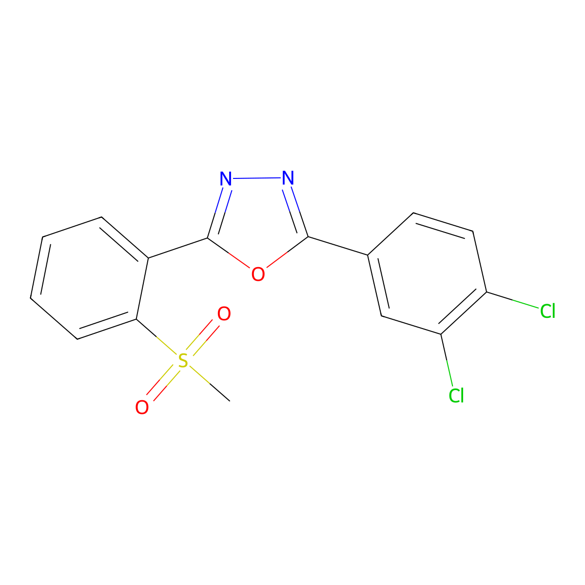 2-(3,4-Dichlorophenyl)-5-(2-methylsulfonylphenyl)-1,3,4-oxadiazole molecular structure, CAS 339014-34-5