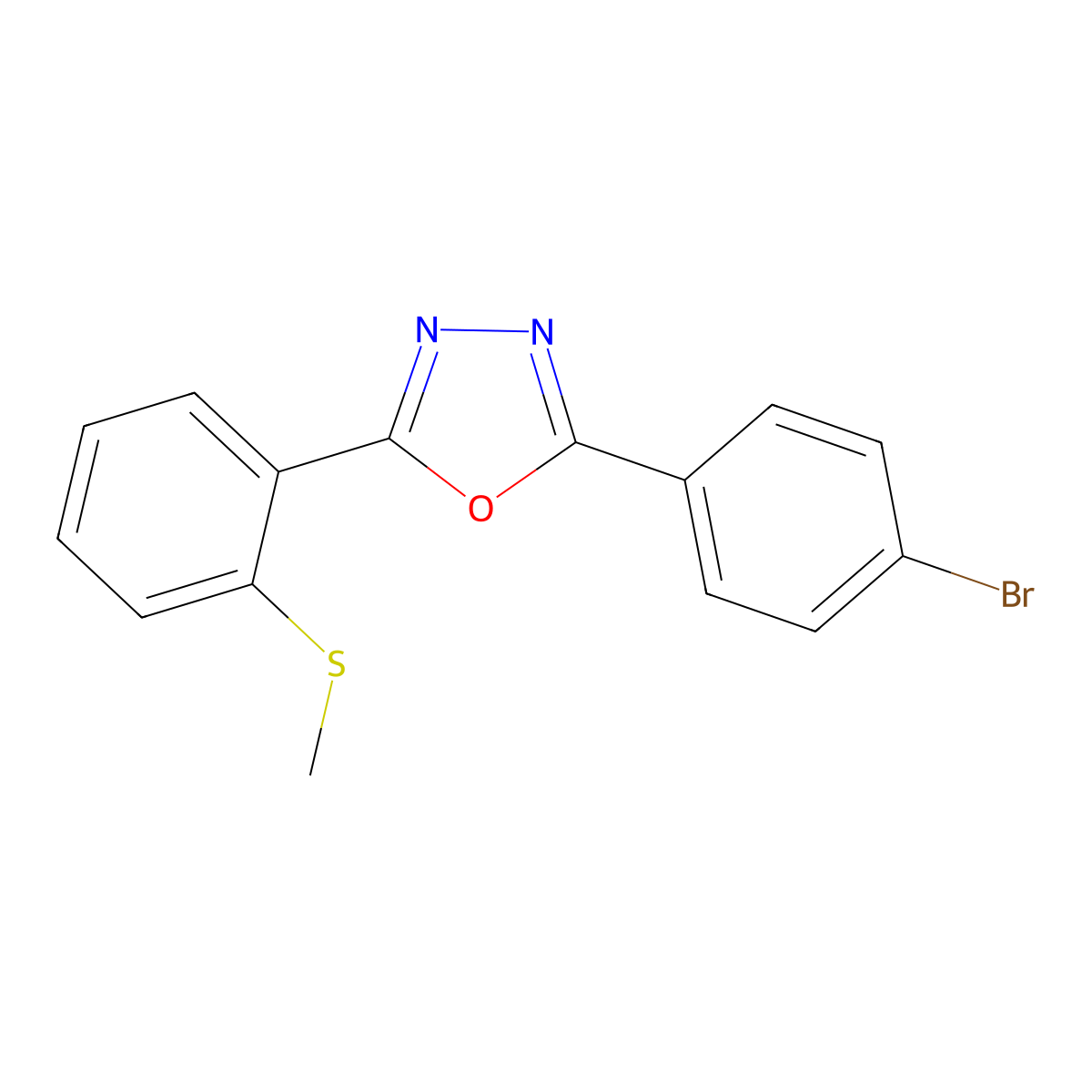 2-(4-Bromophenyl)-5-[2-(methylsulfanyl)phenyl]-1,3,4-oxadiazole molecular structure, CAS 339014-40-3