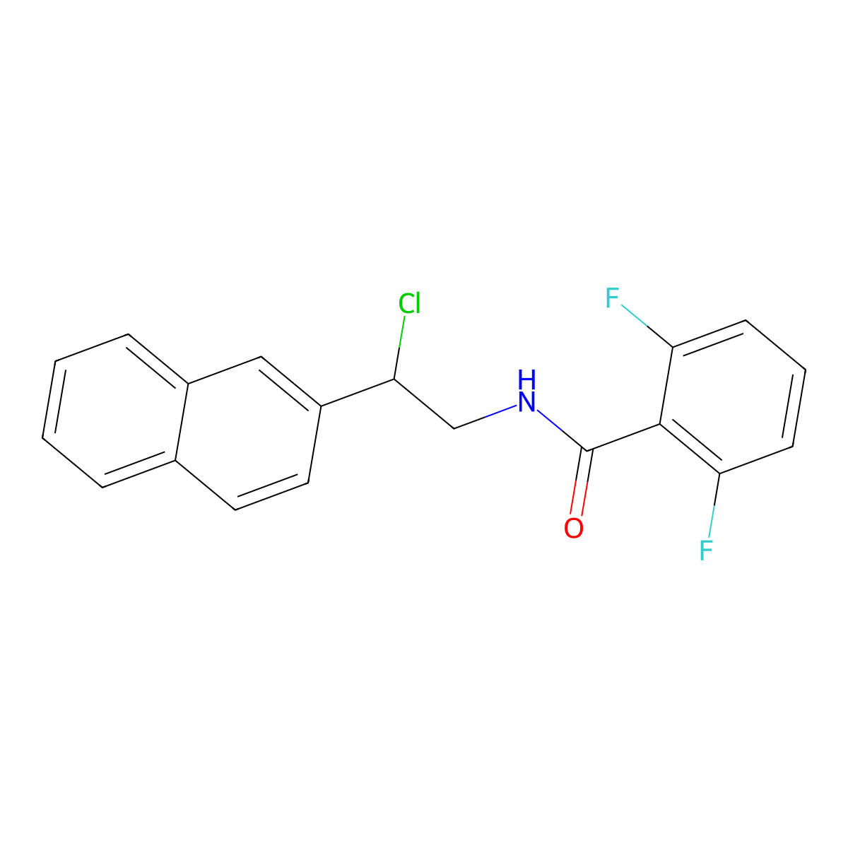 N-[2-chloro-2-(2-naphthyl)ethyl]-2,6-difluorobenzenecarboxamide molecular structure, CAS 339014-46-9