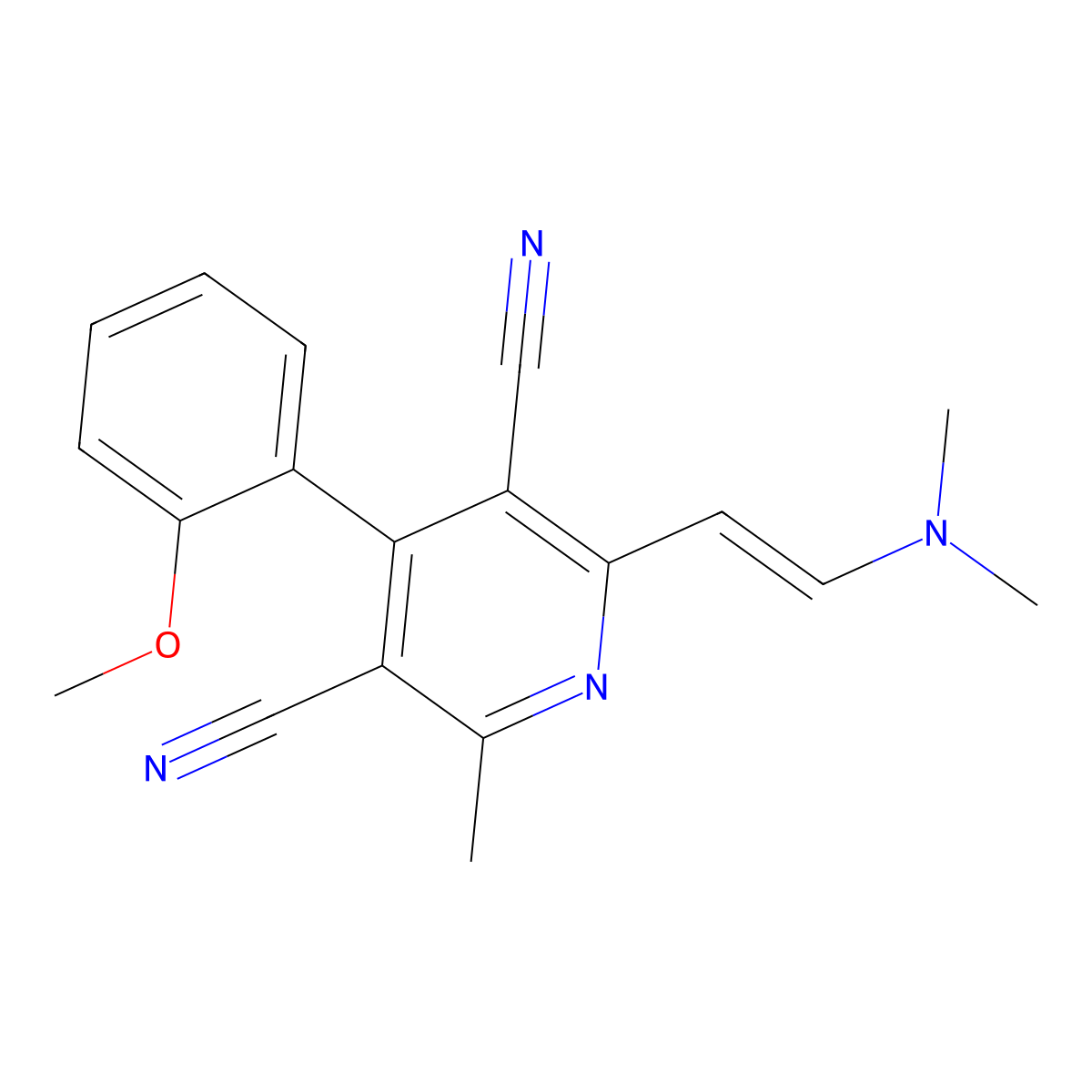 2-[(E)-2-(dimethylamino)ethenyl]-4-(2-methoxyphenyl)-6-methylpyridine-3,5-dicarbonitrile molecular structure, CAS 339014-48-1
