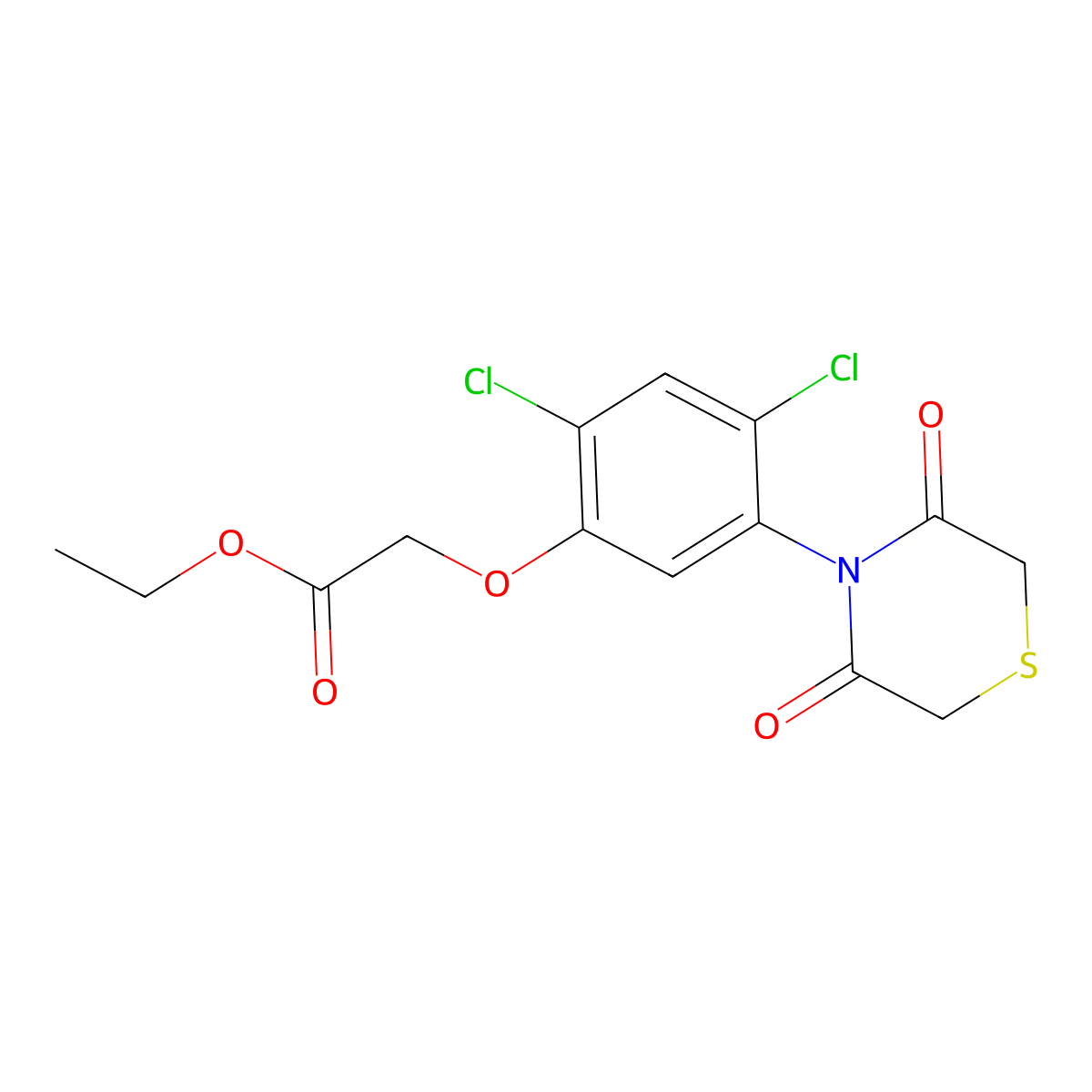 Ethyl 2-[2,4-dichloro-5-(3,5-dioxo-1,4-thiazinan-4-yl)phenoxy]acetate molecular structure, CAS 339015-01-9