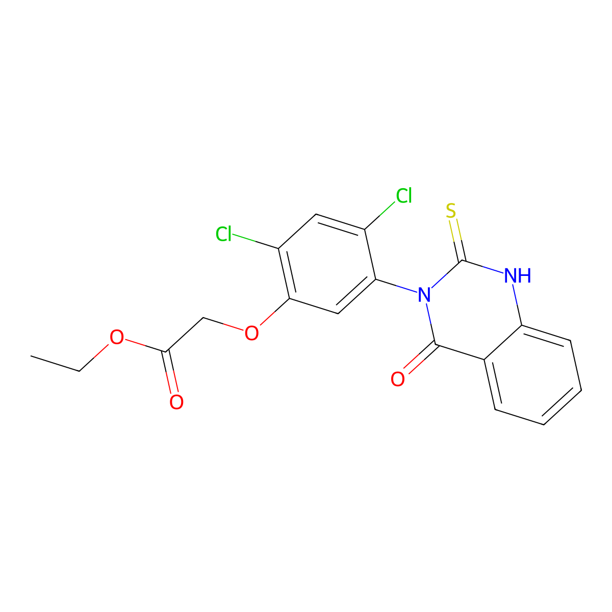 ethyl 2-{2,4-dichloro-5-[4-oxo-2-sulfanyl-3(4H)-quinazolinyl]phenoxy}acetate molecular structure, CAS 339015-14-4