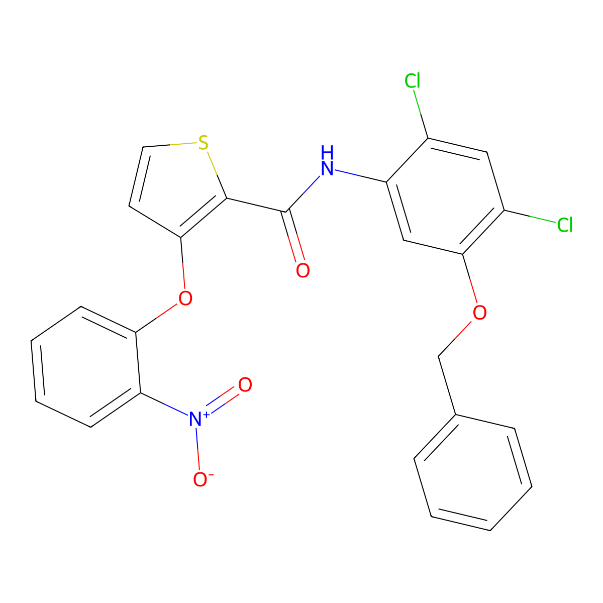 N-(5-(Benzyloxy)-2,4-dichlorophenyl)-3-(2-nitrophenoxy)-2-thiophenecarboxamide molecular structure, CAS 339015-22-4