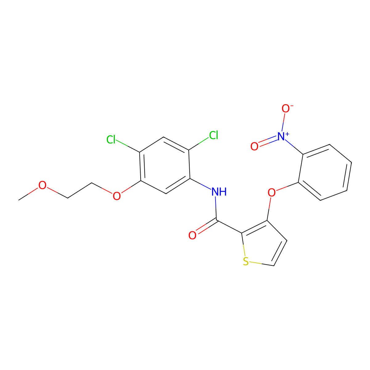 N-[2,4-dichloro-5-(2-methoxyethoxy)phenyl]-3-(2-nitrophenoxy)thiophene-2-carboxamide molecular structure, CAS 339015-24-6