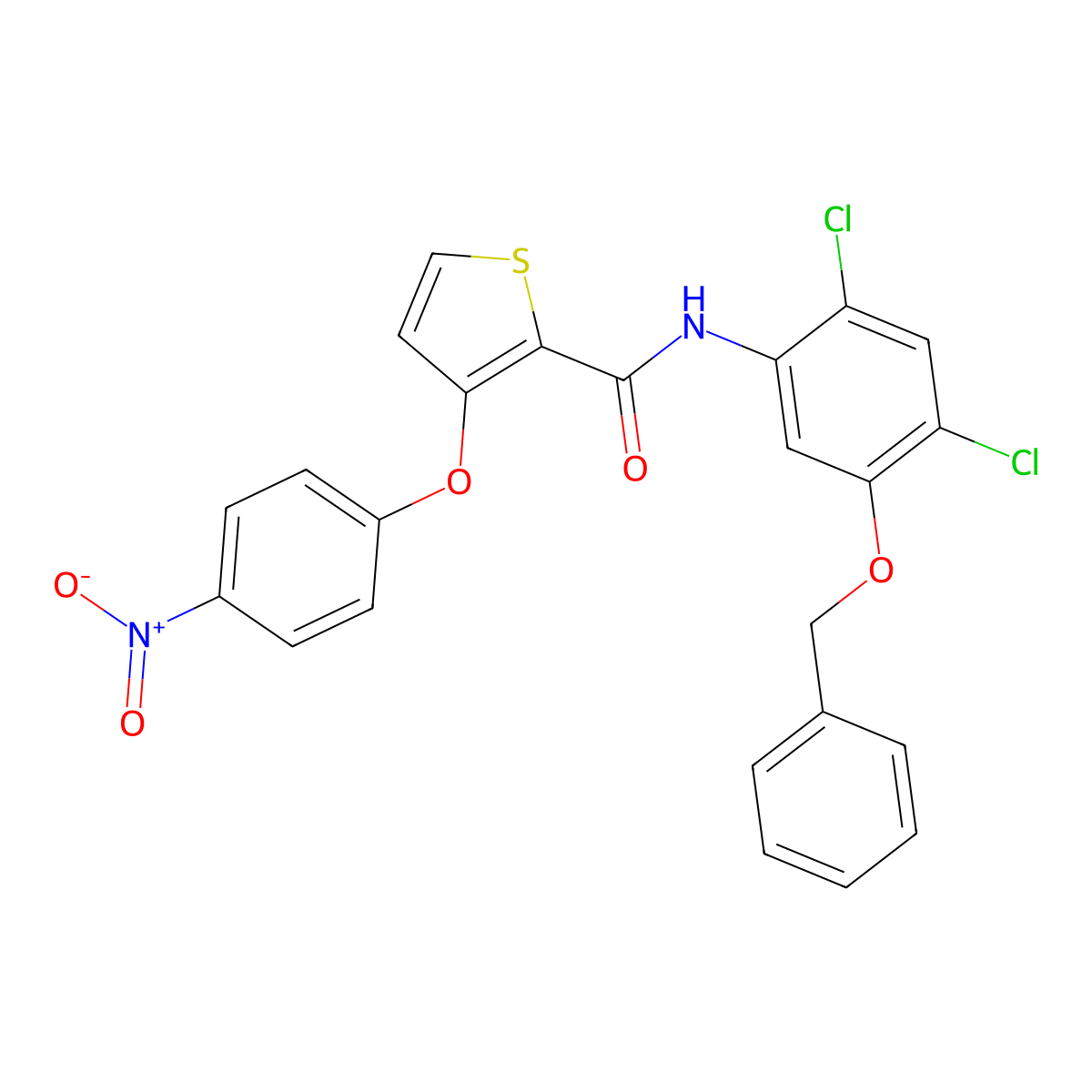 N-(5-(Benzyloxy)-2,4-dichlorophenyl)-3-(4-nitrophenoxy)-2-thiophenecarboxamide molecular structure, CAS 339015-27-9