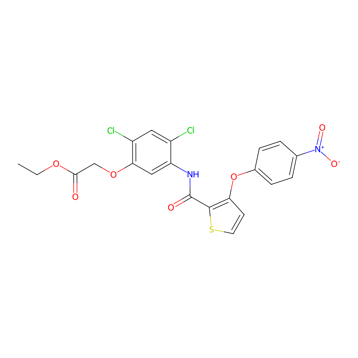 Ethyl 2-(2,4-dichloro-5-(((3-(4-nitrophenoxy)-2-thienyl)carbonyl)amino)phenoxy)acetate molecular structure, CAS 339015-28-0