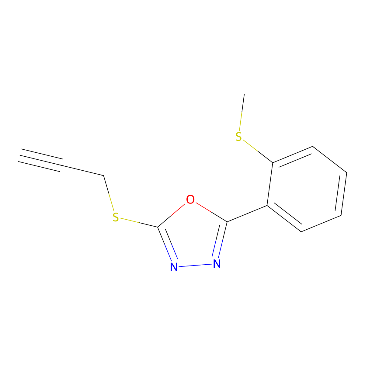 Methyl 2-[5-(2-propynylsulfanyl)-1,3,4-oxadiazol-2-yl]phenyl sulfide molecular structure, CAS 339015-34-8