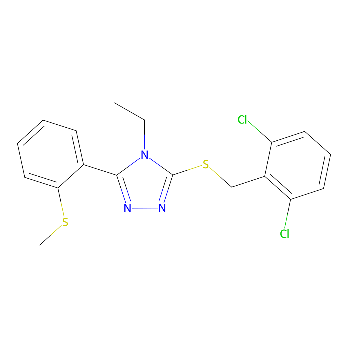 3-[(2,6-Dichlorophenyl)methylsulfanyl]-4-ethyl-5-(2-methylsulfanylphenyl)-1,2,4-triazole molecular structure, CAS 339015-37-1