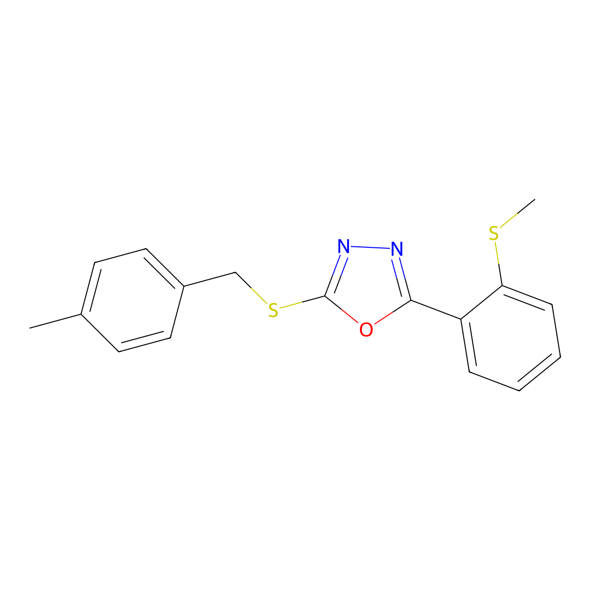 Methyl 2-{5-[(4-methylbenzyl)sulfanyl]-1,3,4-oxadiazol-2-yl}phenyl sulfide molecular structure, CAS 339015-38-2