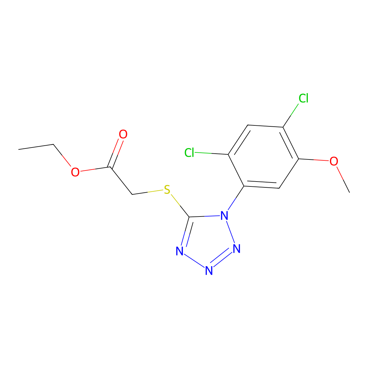 ethyl 2-{[1-(2,4-dichloro-5-methoxyphenyl)-1H-1,2,3,4-tetraazol-5-yl]sulfanyl}acetate molecular structure, CAS 339015-39-3