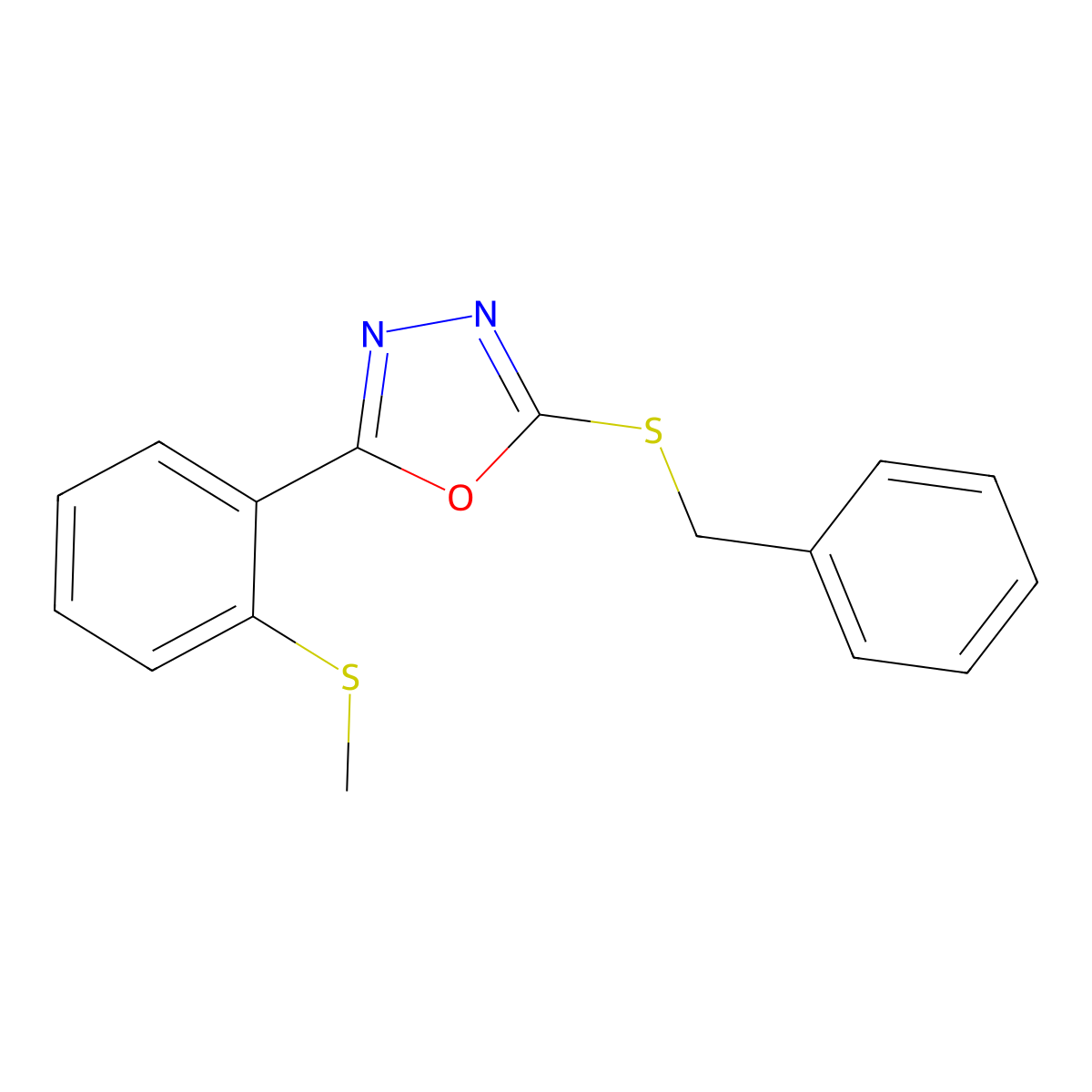 2-(Benzylsulfanyl)-5-[2-(methylsulfanyl)phenyl]-1,3,4-oxadiazole molecular structure, CAS 339015-40-6