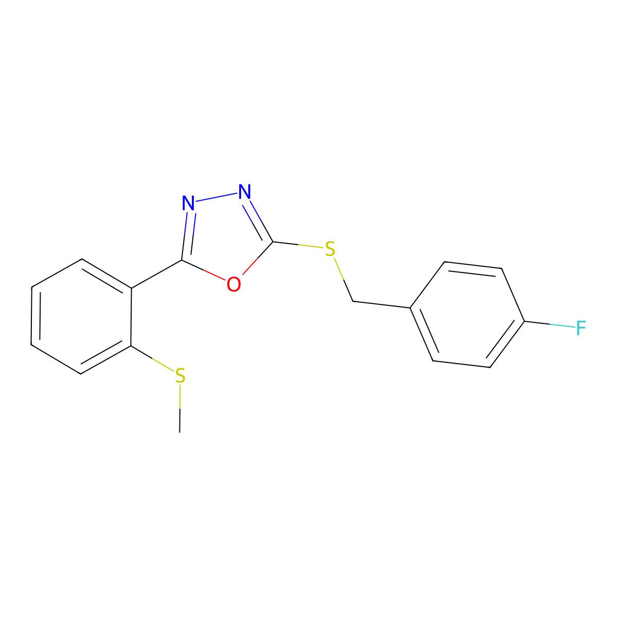 4-Fluorobenzyl 5-[2-(methylsulfanyl)phenyl]-1,3,4-oxadiazol-2-yl sulfide molecular structure, CAS 339015-41-7