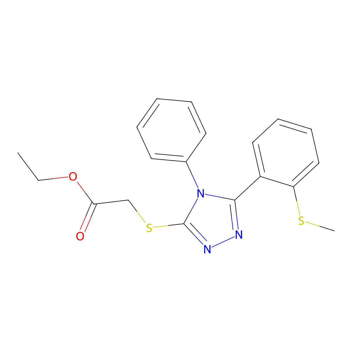 ethyl 2-({5-[2-(methylsulfanyl)phenyl]-4-phenyl-4H-1,2,4-triazol-3-yl}sulfanyl)acetate molecular structure, CAS 339015-47-3