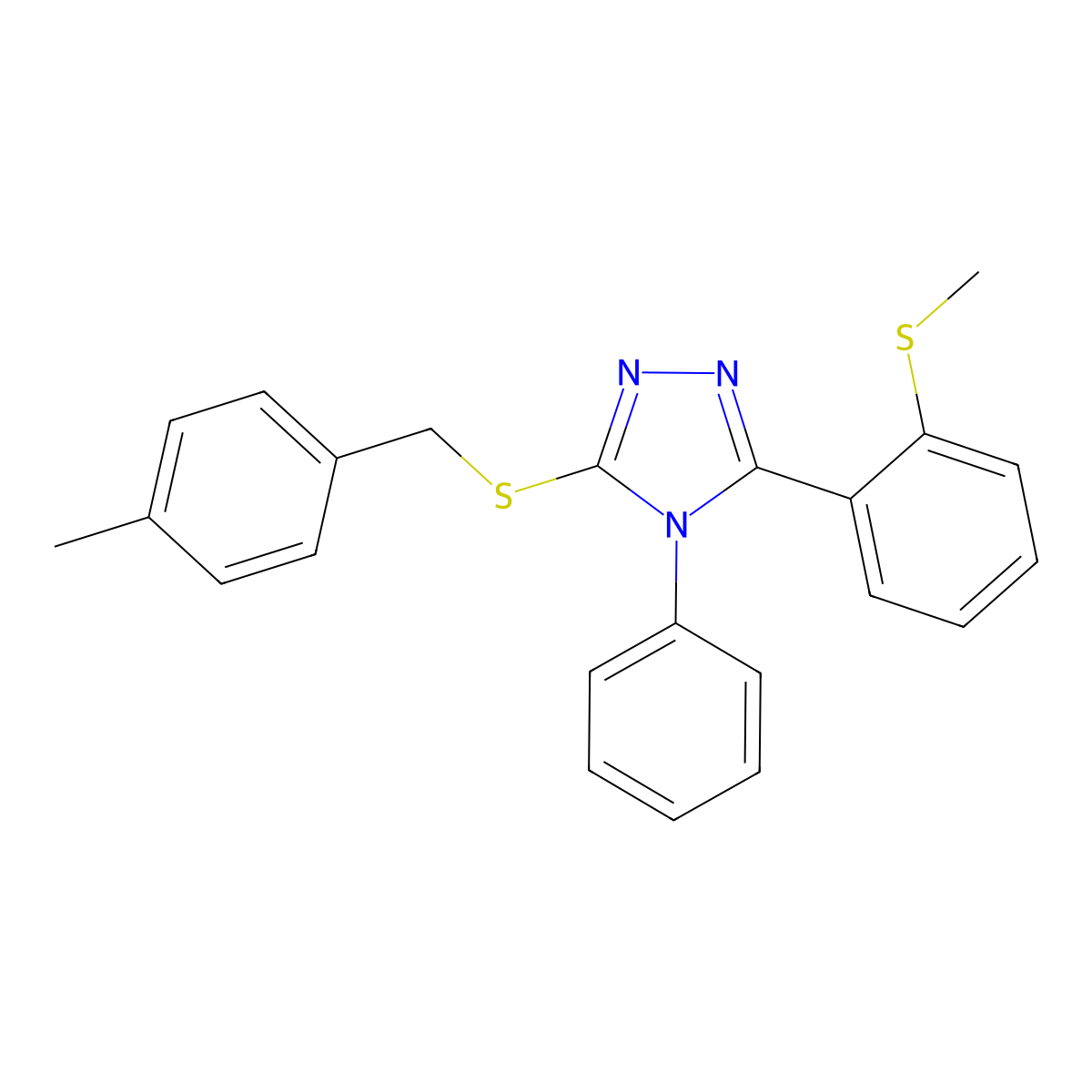 3-[(4-Methylphenyl)methylsulfanyl]-5-(2-methylsulfanylphenyl)-4-phenyl-1,2,4-triazole molecular structure, CAS 339015-49-5