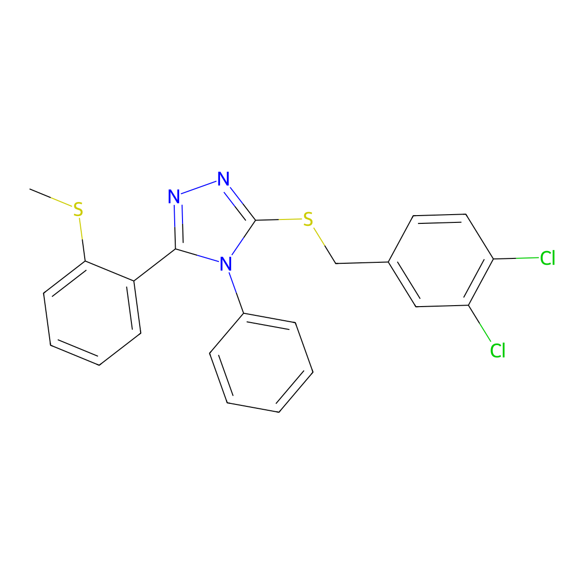 3-[(3,4-Dichlorophenyl)methylsulfanyl]-5-(2-methylsulfanylphenyl)-4-phenyl-1,2,4-triazole molecular structure, CAS 339015-50-8