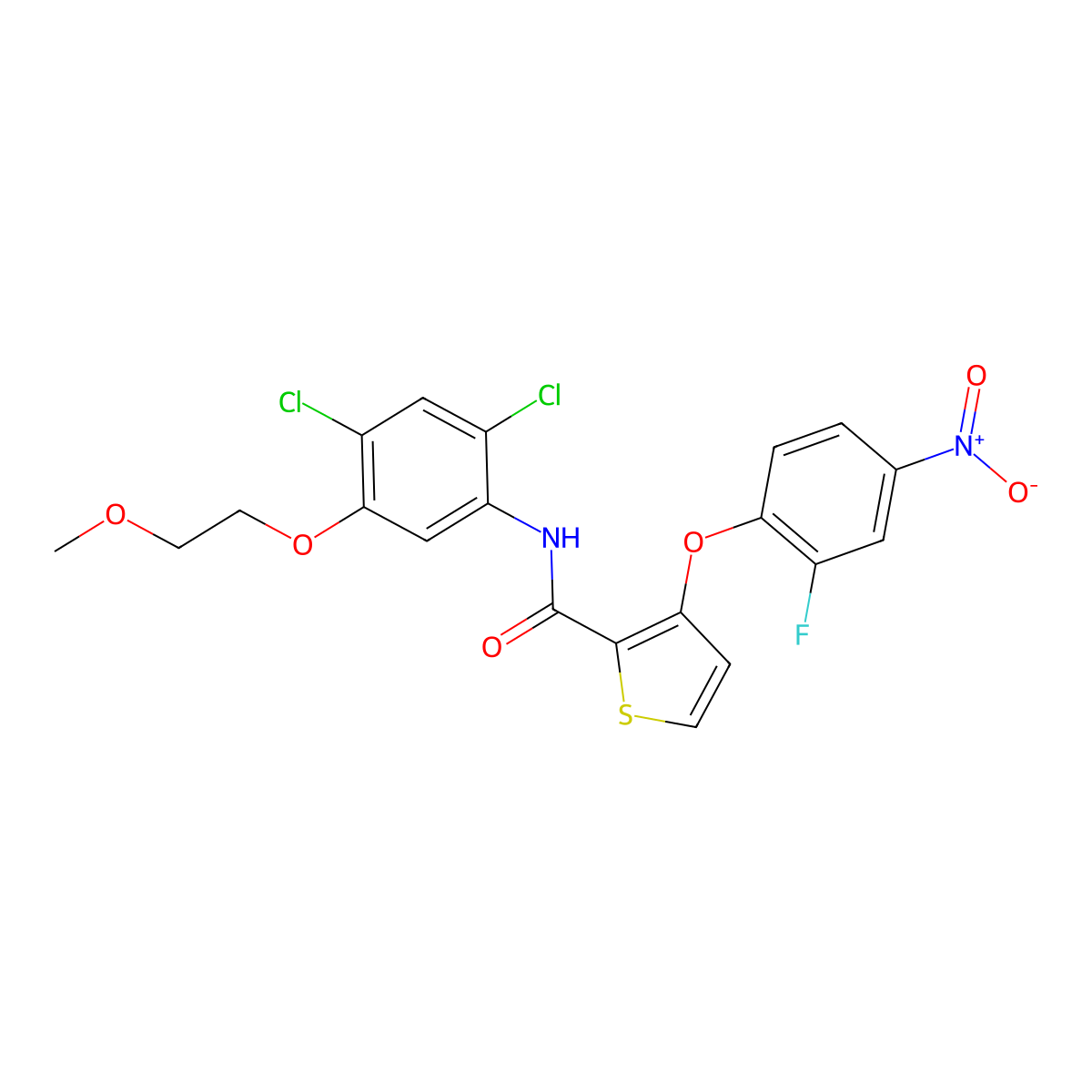 N-[2,4-dichloro-5-(2-methoxyethoxy)phenyl]-3-(2-fluoro-4-nitrophenoxy)thiophene-2-carboxamide molecular structure, CAS 339015-61-1