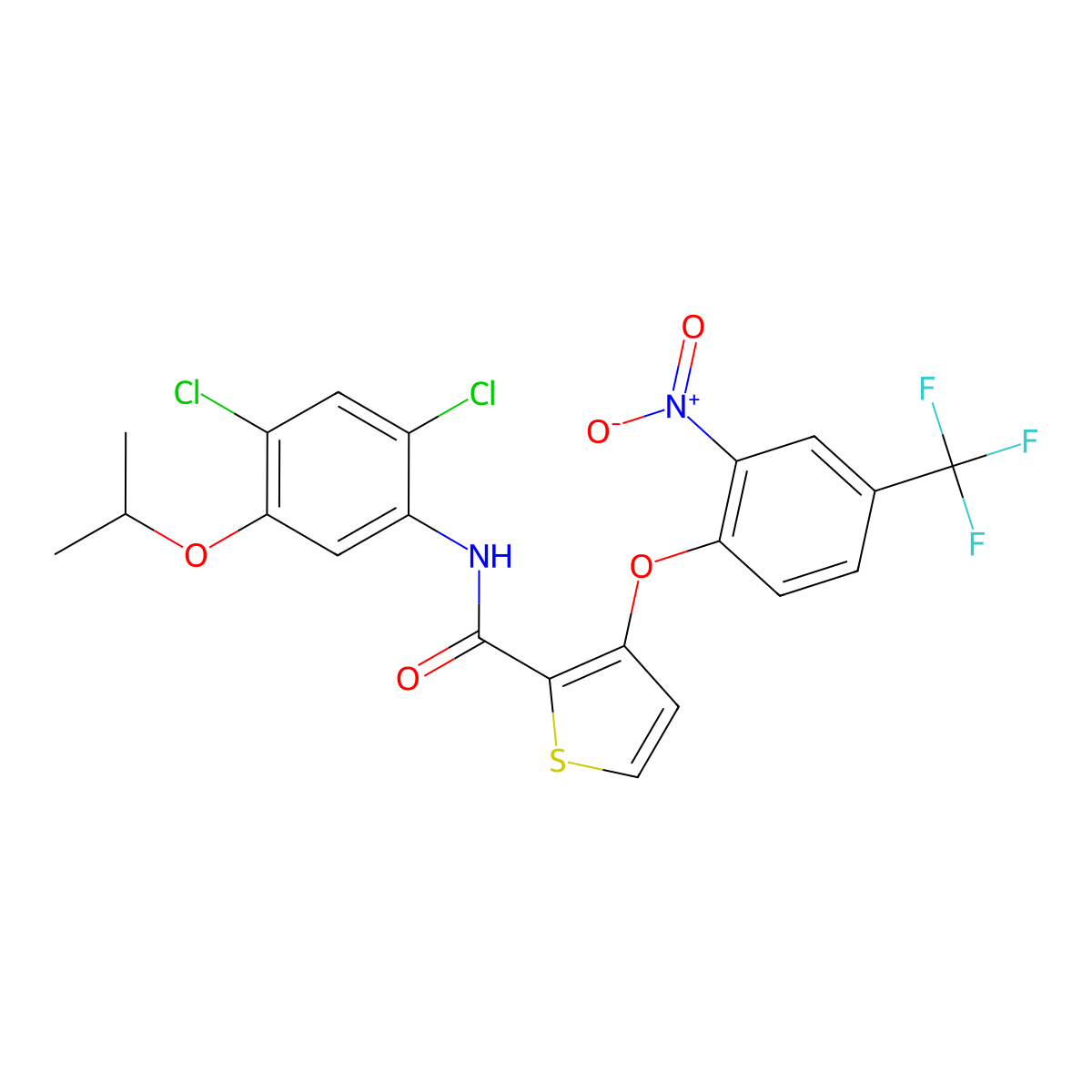 N-(2,4-Dichloro-5-isopropoxyphenyl)-3-(2-nitro-4-(trifluoromethyl)phenoxy)-2-thiophenecarboxamide molecular structure, CAS 339015-68-8