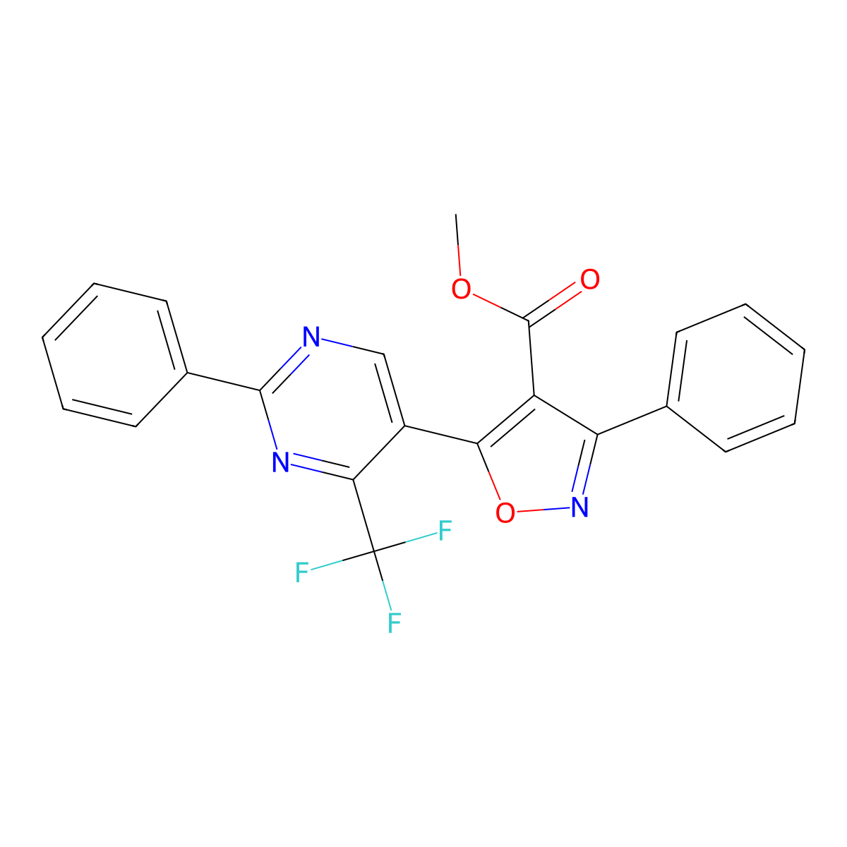 Methyl 3-phenyl-5-[2-phenyl-4-(trifluoromethyl)pyrimidin-5-yl]-1,2-oxazole-4-carboxylate molecular structure, CAS 339015-78-0