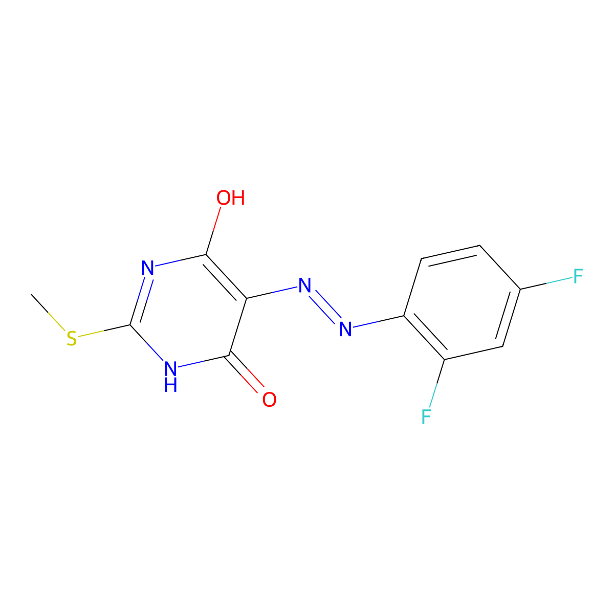 5-[2-(2,4-Difluorophenyl)diazenyl]-2-(methylsulfanyl)-4,6-pyrimidinediol molecular structure, CAS 339015-97-3