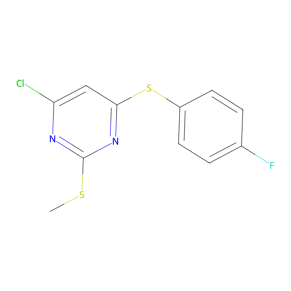 4-Chloro-6-[(4-fluorophenyl)sulfanyl]-2-(methylsulfanyl)pyrimidine molecular structure, CAS 339015-99-5