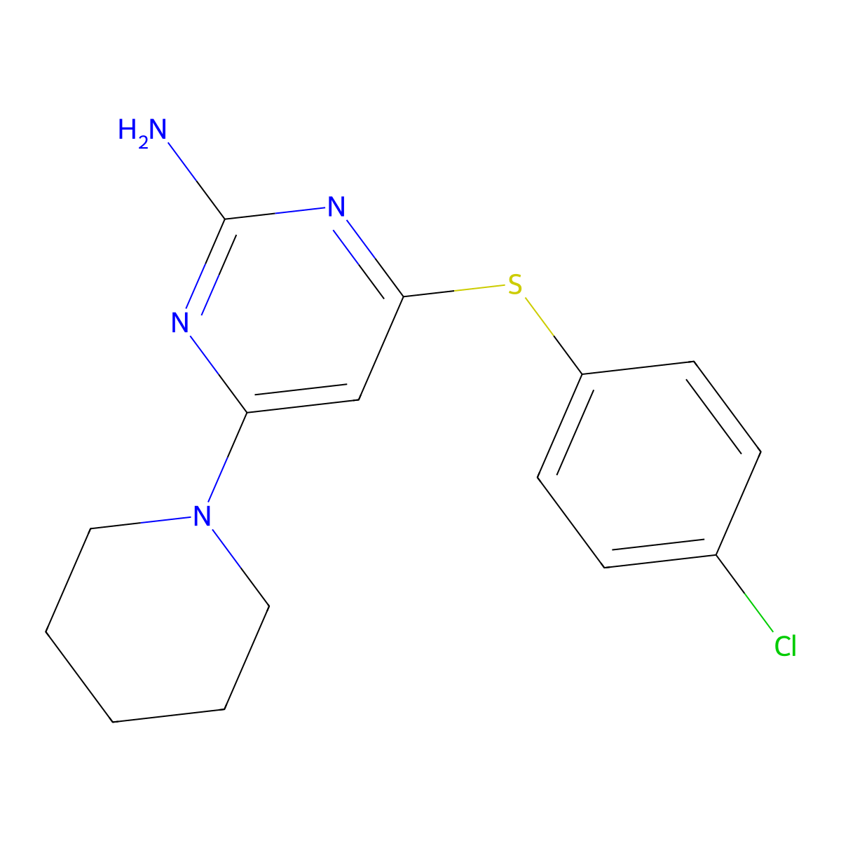 4-[(4-Chlorophenyl)sulfanyl]-6-piperidino-2-pyrimidinylamine molecular structure, CAS 339016-05-6