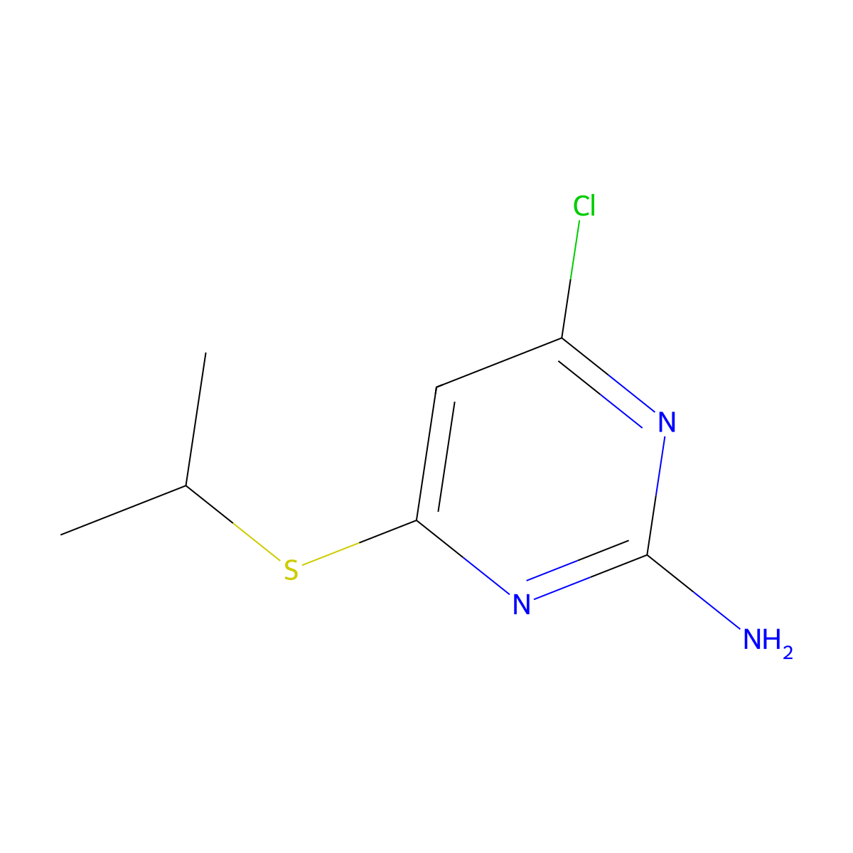 4-Chloro-6-(propan-2-ylsulfanyl)pyrimidin-2-amine molecular structure, CAS 339016-07-8