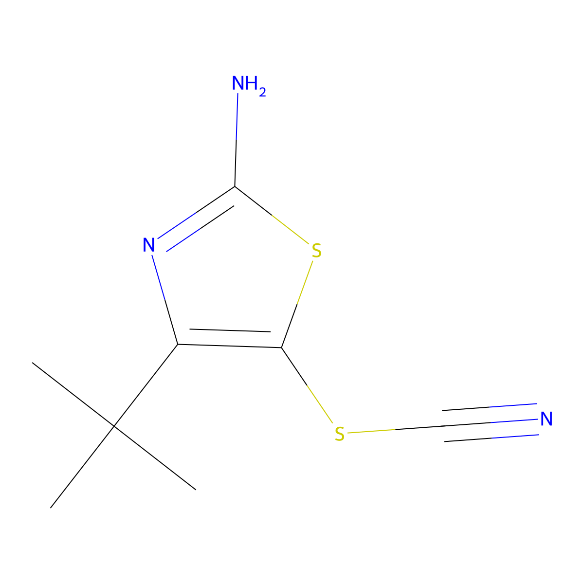 2-Amino-4-(tert-butyl)-1,3-thiazol-5-yl thiocyanate molecular structure, CAS 339016-14-7
