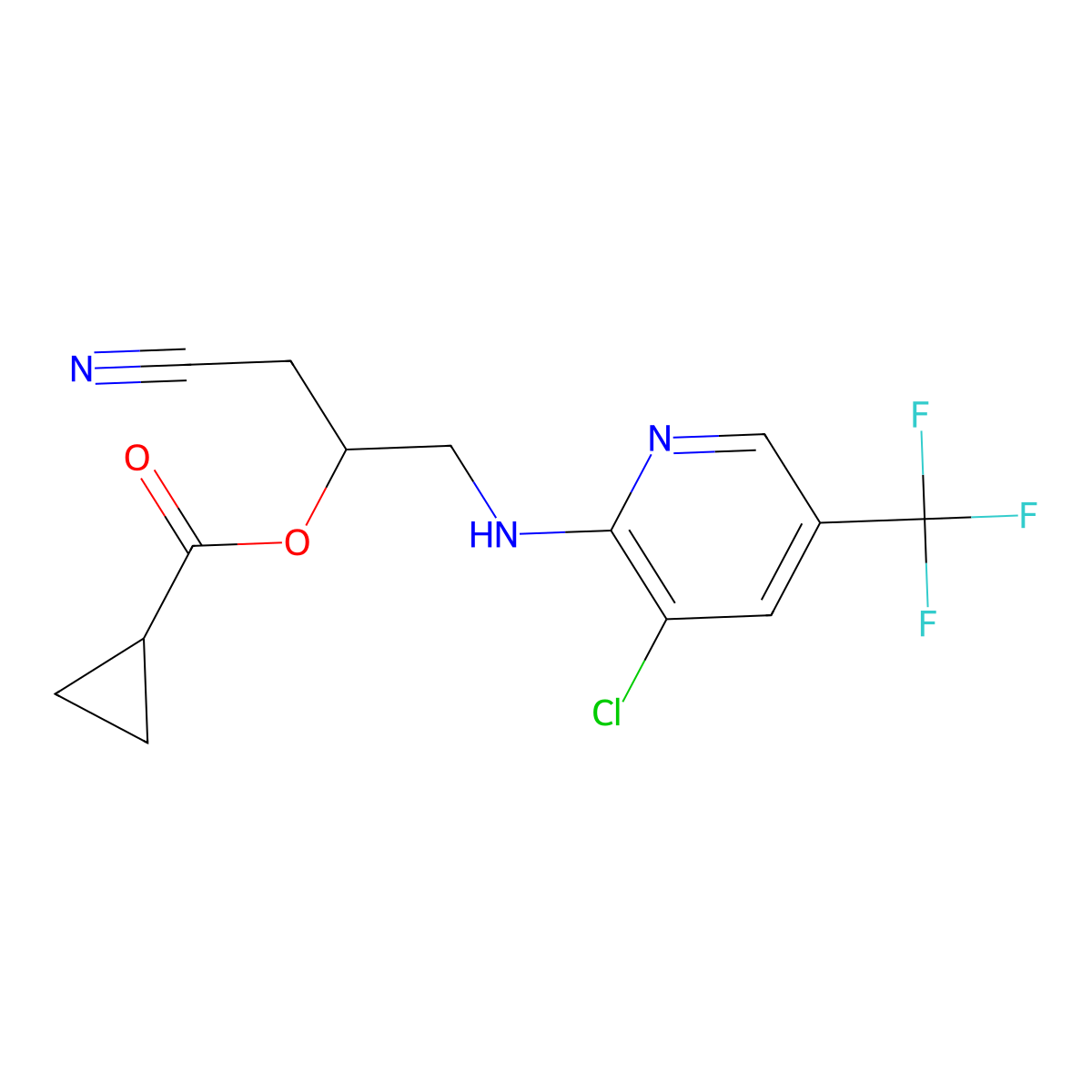 2-{[3-Chloro-5-(trifluoromethyl)-2-pyridinyl]amino}-1-(cyanomethyl)ethyl cyclopropanecarboxylate molecular structure, CAS 339016-29-4