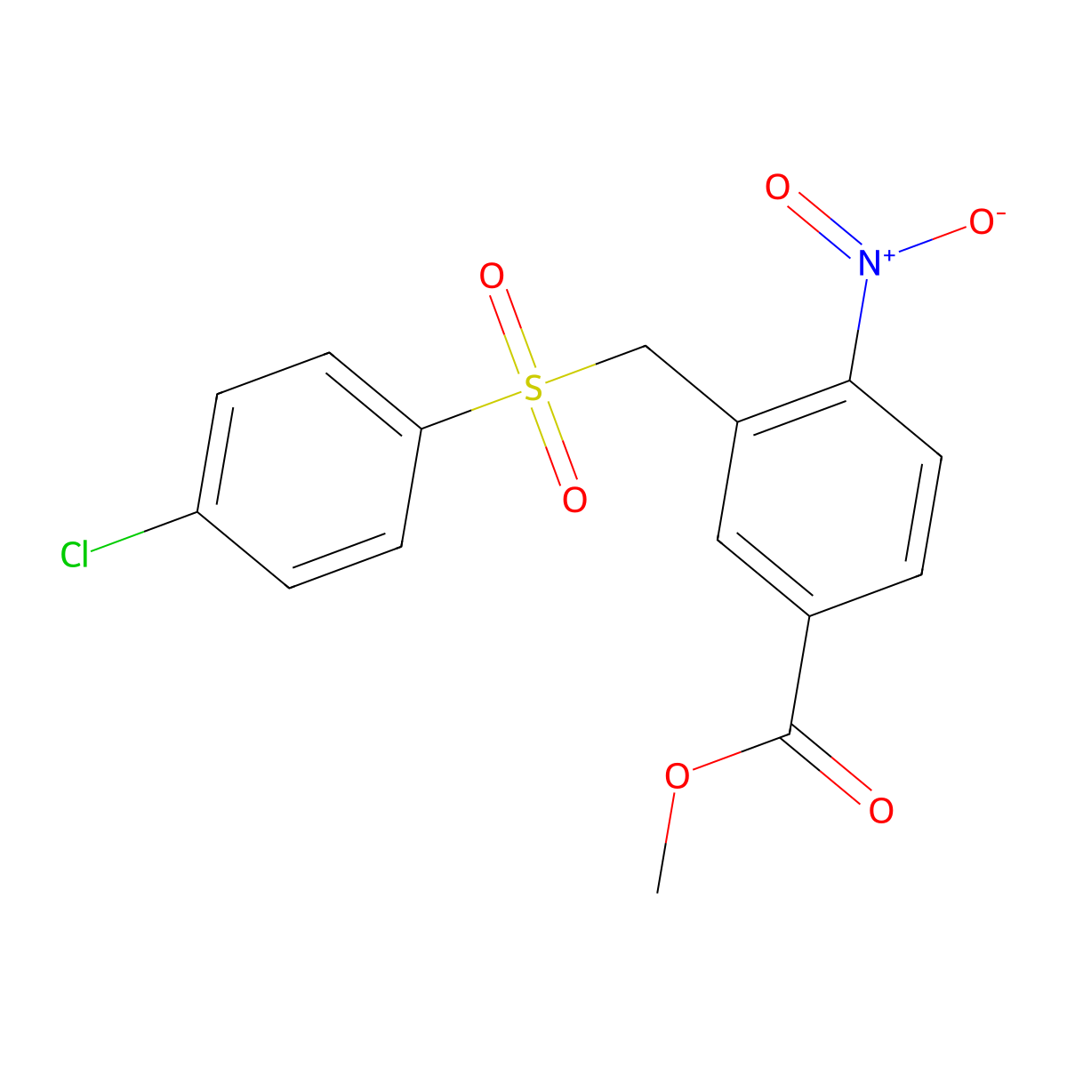 Methyl 3-{[(4-chlorophenyl)sulfonyl]methyl}-4-nitrobenzenecarboxylate molecular structure, CAS 339016-37-4