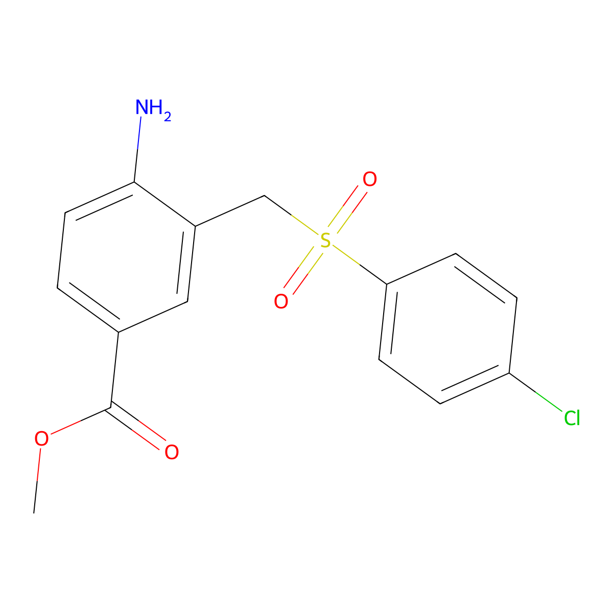 Methyl 4-amino-3-{[(4-chlorophenyl)sulfonyl]methyl}benzenecarboxylate molecular structure, CAS 339016-38-5