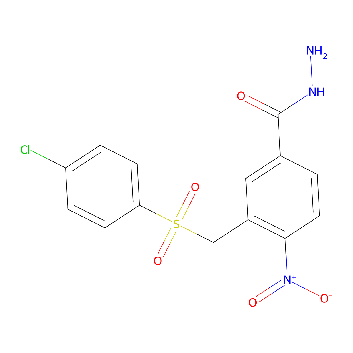 3-{[(4-Chlorophenyl)sulfonyl]methyl}-4-nitrobenzenecarbohydrazide molecular structure, CAS 339016-39-6