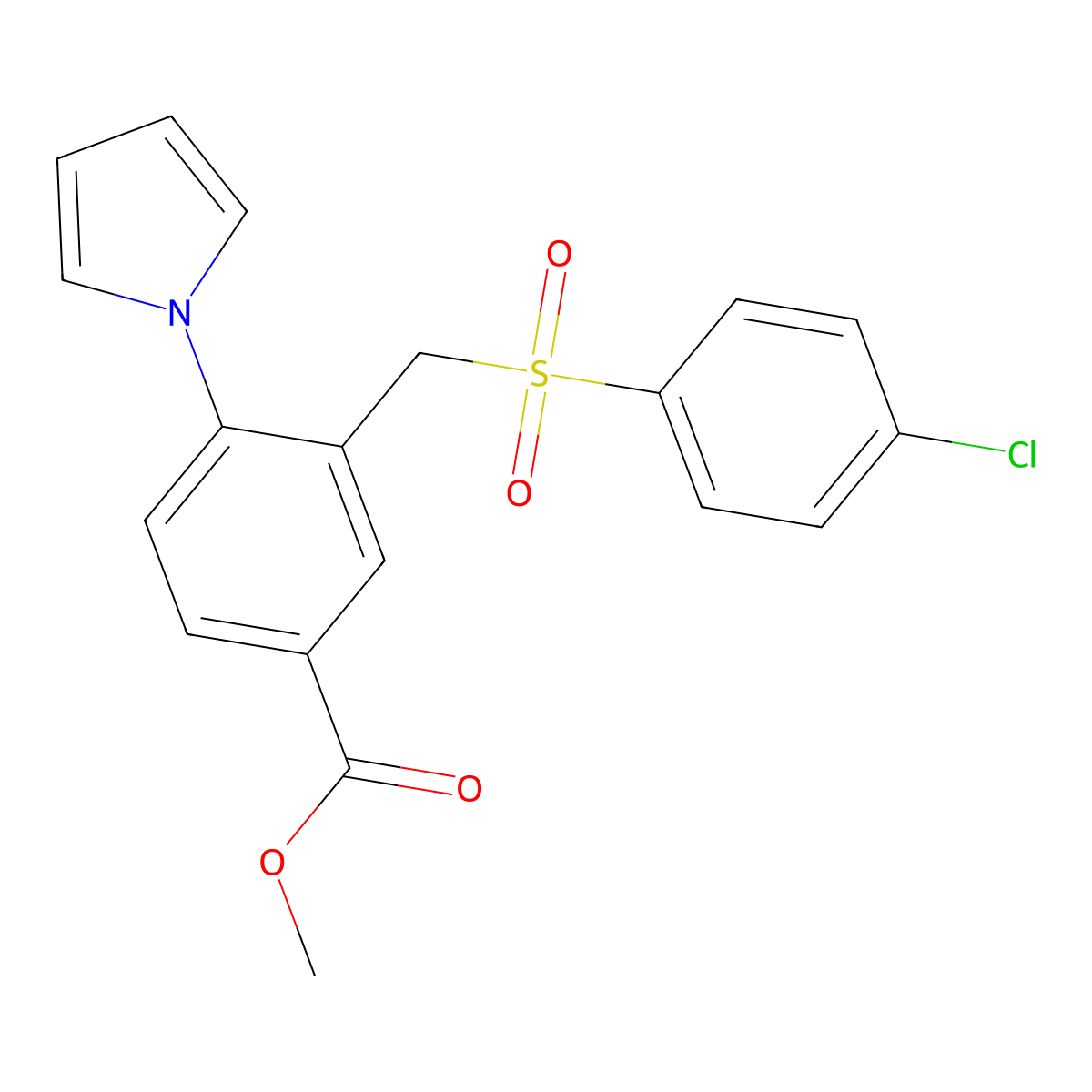 methyl 3-{[(4-chlorophenyl)sulfonyl]methyl}-4-(1H-pyrrol-1-yl)benzenecarboxylate molecular structure, CAS 339016-40-9