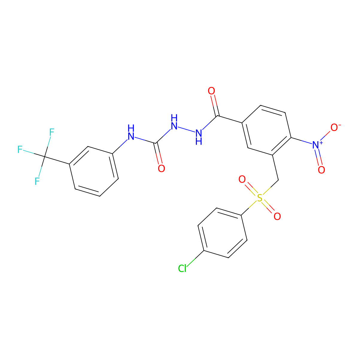 1-[[3-[(4-Chlorophenyl)sulfonylmethyl]-4-nitrobenzoyl]amino]-3-[3-(trifluoromethyl)phenyl]urea molecular structure, CAS 339016-41-0