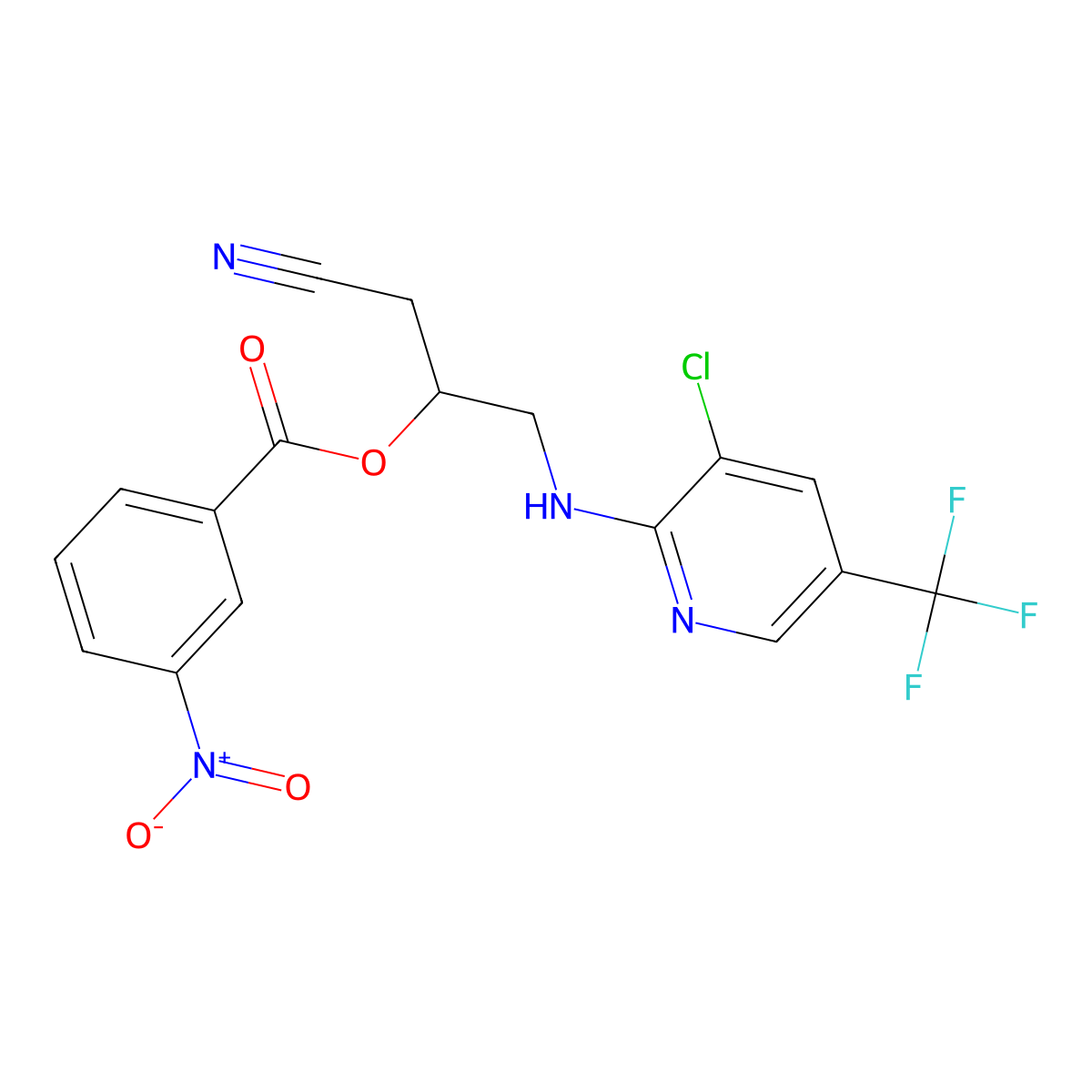 2-{[3-Chloro-5-(trifluoromethyl)-2-pyridinyl]amino}-1-(cyanomethyl)ethyl 3-nitrobenzenecarboxylate molecular structure, CAS 339016-44-3