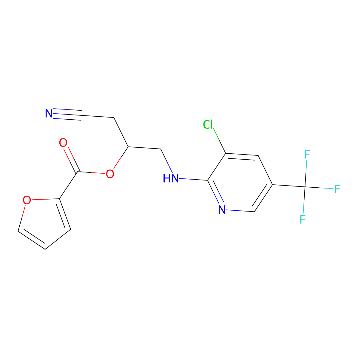 2-{[3-Chloro-5-(trifluoromethyl)-2-pyridinyl]amino}-1-(cyanomethyl)ethyl 2-furoate molecular structure, CAS 339016-45-4