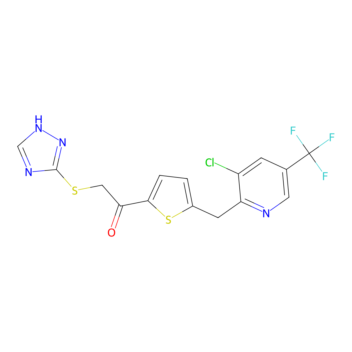 1-(5-((3-Chloro-5-(trifluoromethyl)-2-pyridinyl)methyl)-2-thienyl)-2-(1H-1,2,4-triazol-3-ylsulfanyl)-1-ethanone molecular structure, CAS 339016-50-1