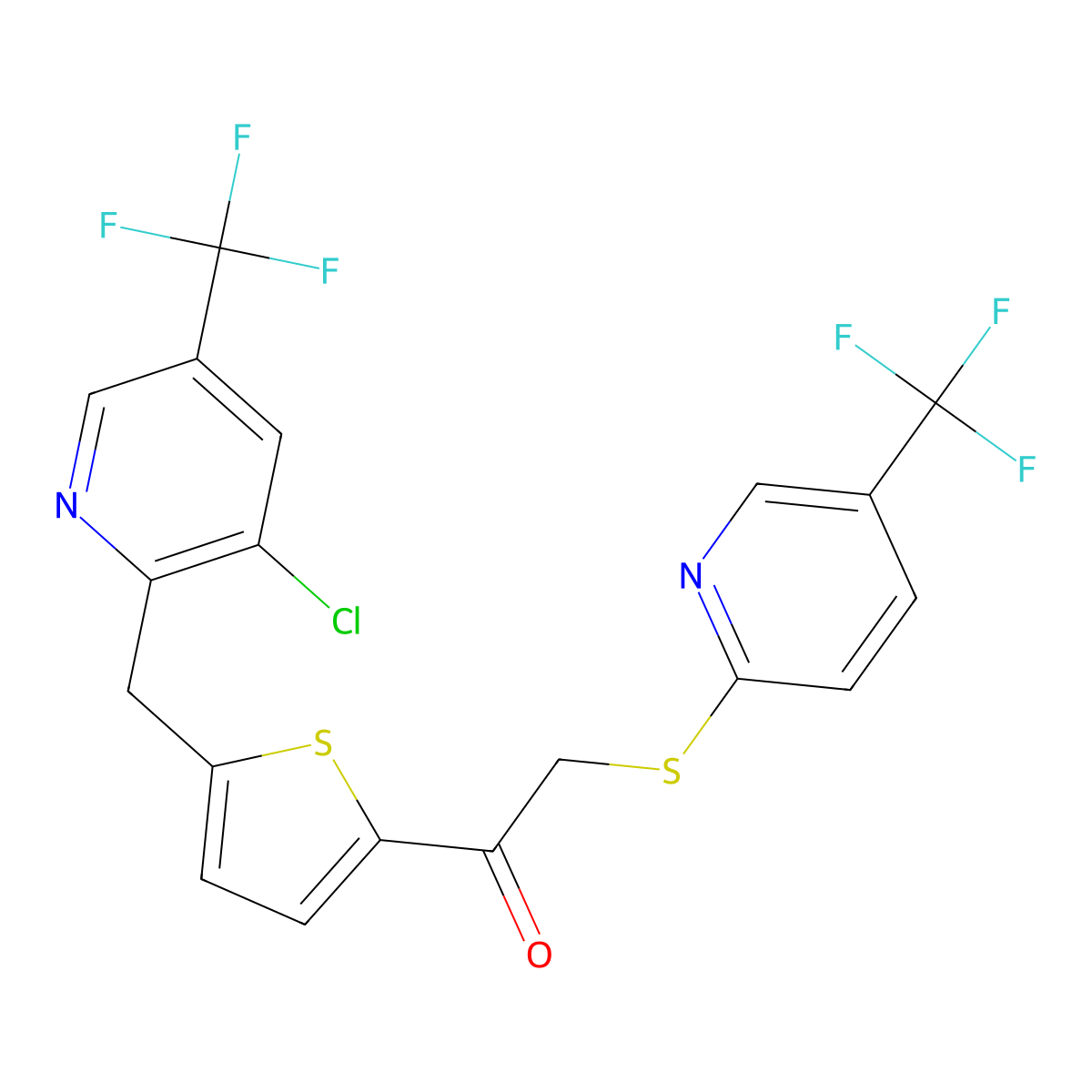 1-(5-((3-Chloro-5-(trifluoromethyl)-2-pyridinyl)methyl)-2-thienyl)-2-((5-(trifluoromethyl)-2-pyridinyl)sulfanyl)-1-ethanone molecular structure, CAS 339016-56-7