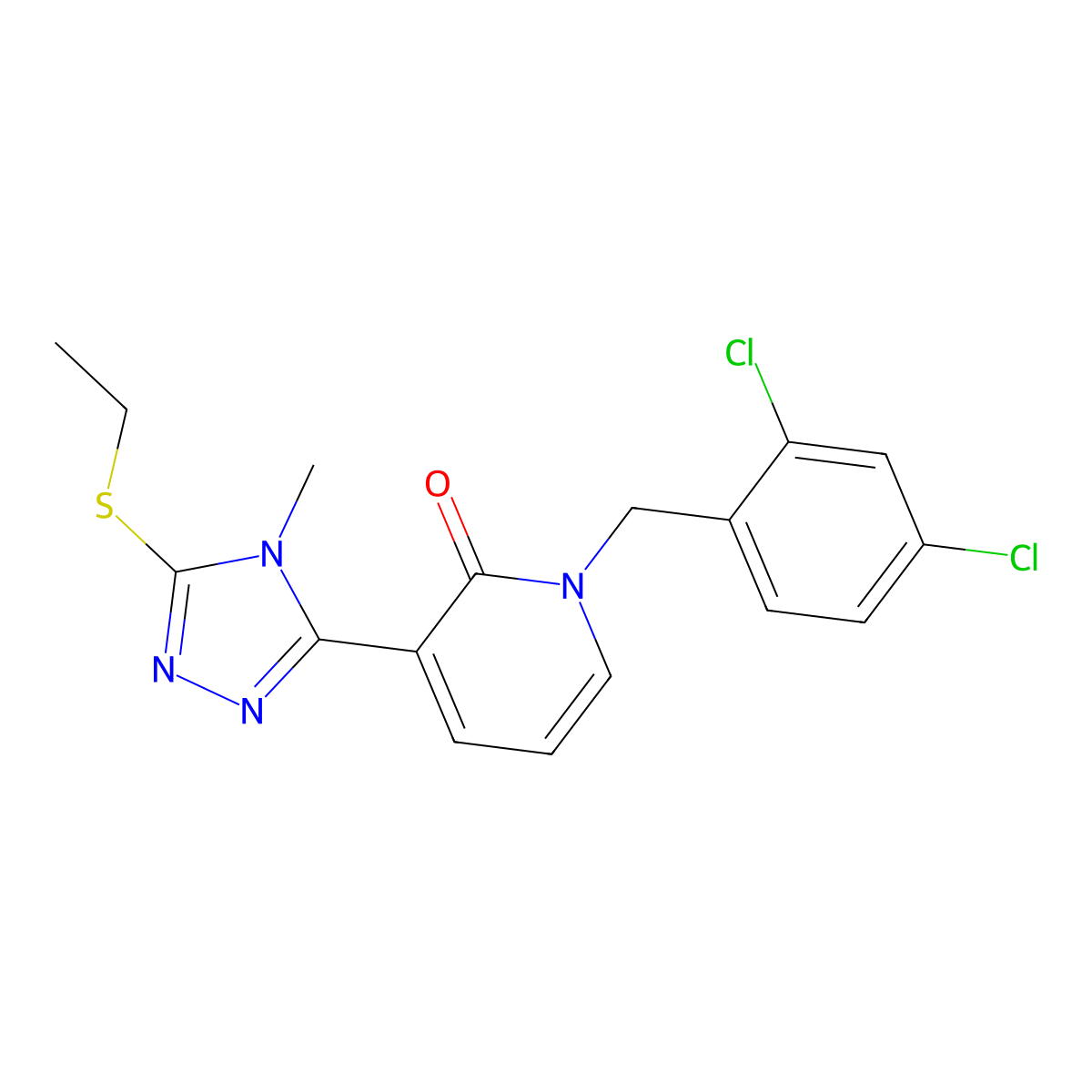 1-(2,4-dichlorobenzyl)-3-[5-(ethylsulfanyl)-4-methyl-4H-1,2,4-triazol-3-yl]-2(1H)-pyridinone molecular structure, CAS 339016-74-9