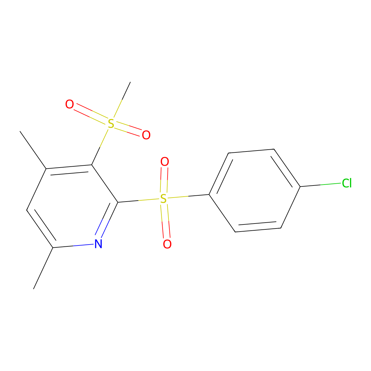 4-Chlorophenyl 4,6-dimethyl-3-(methylsulfonyl)-2-pyridinyl sulfone molecular structure, CAS 339017-00-4